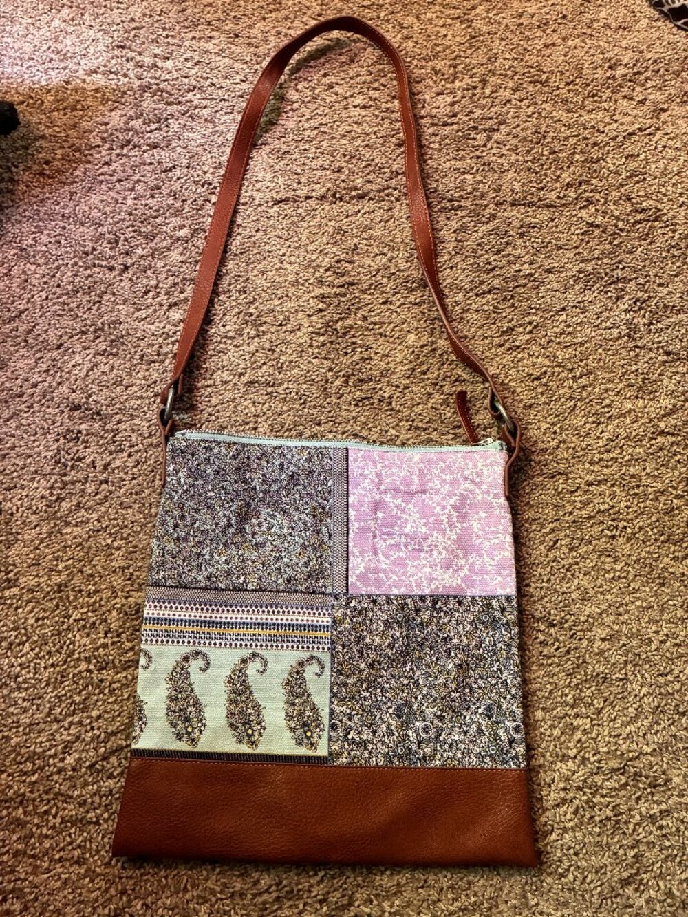 J. JILL Patchwork Cloth/Leather Hobo Shoulder Tote Bag, Medium